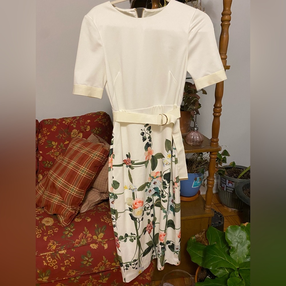 NWOT Ted Baker White/Floral Sheath Tahlor Midi Dress Sz 2